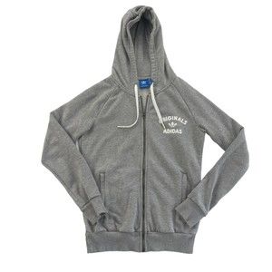 Adidas Originals Gray Zip Hoodie Hoody Sweatshirt Small Cotton Polyester‎  Y2K